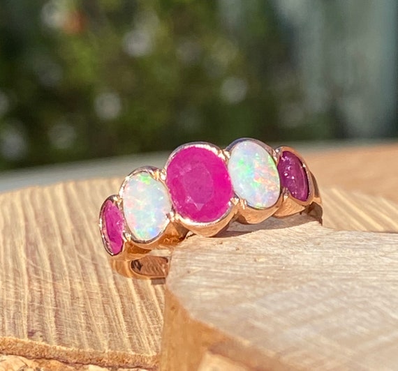 Gold ruby opal ring. This 9K rose gold ring has n… - image 7