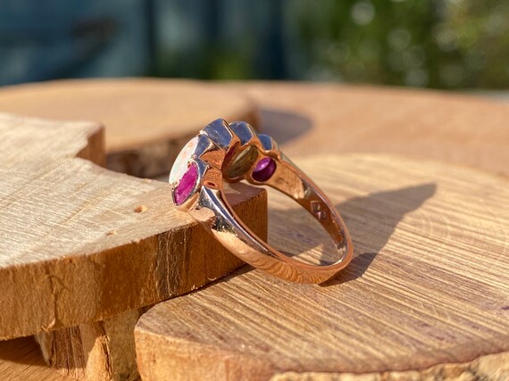 Gold ruby opal ring. This 9K rose gold ring has n… - image 9