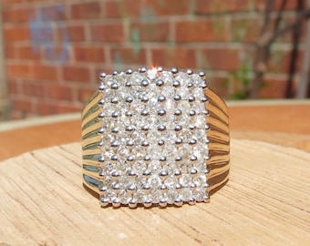 Gold diamond ring, A Big 2 carat 9k yellow gold diamond square cluster ring.
