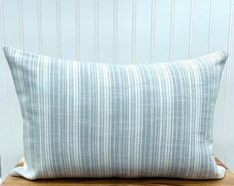 Blue and White Striped Indoor/Outdoor Pillow Cover, Coastal Pillow Cover, Light Blue Striped Pillow, Grandmillennial Pillow Cover, Beach