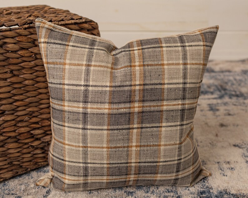 Gray Plaid Pillow Cover Fall Home Decor Boho Decor Sofa Etsy