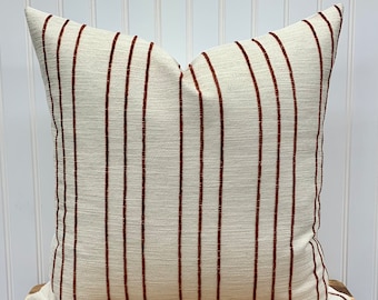 Rusty Red Stripe Pillow Cover, Rust Stripe Pillow Cover, Modern Farmhouse Pillow Cover, Boho Pillow Cover, Sofa Pillow