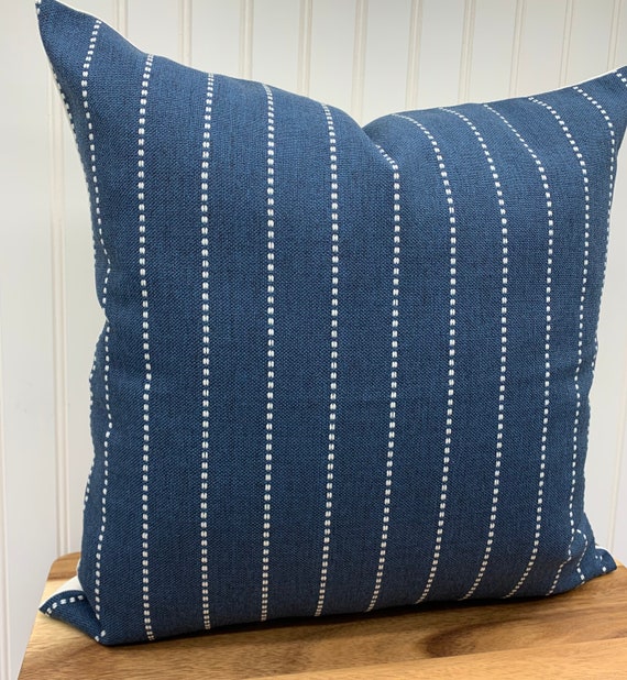 Navy Blue and White Stripe Pillow Cover Indoor outdoor Pillow