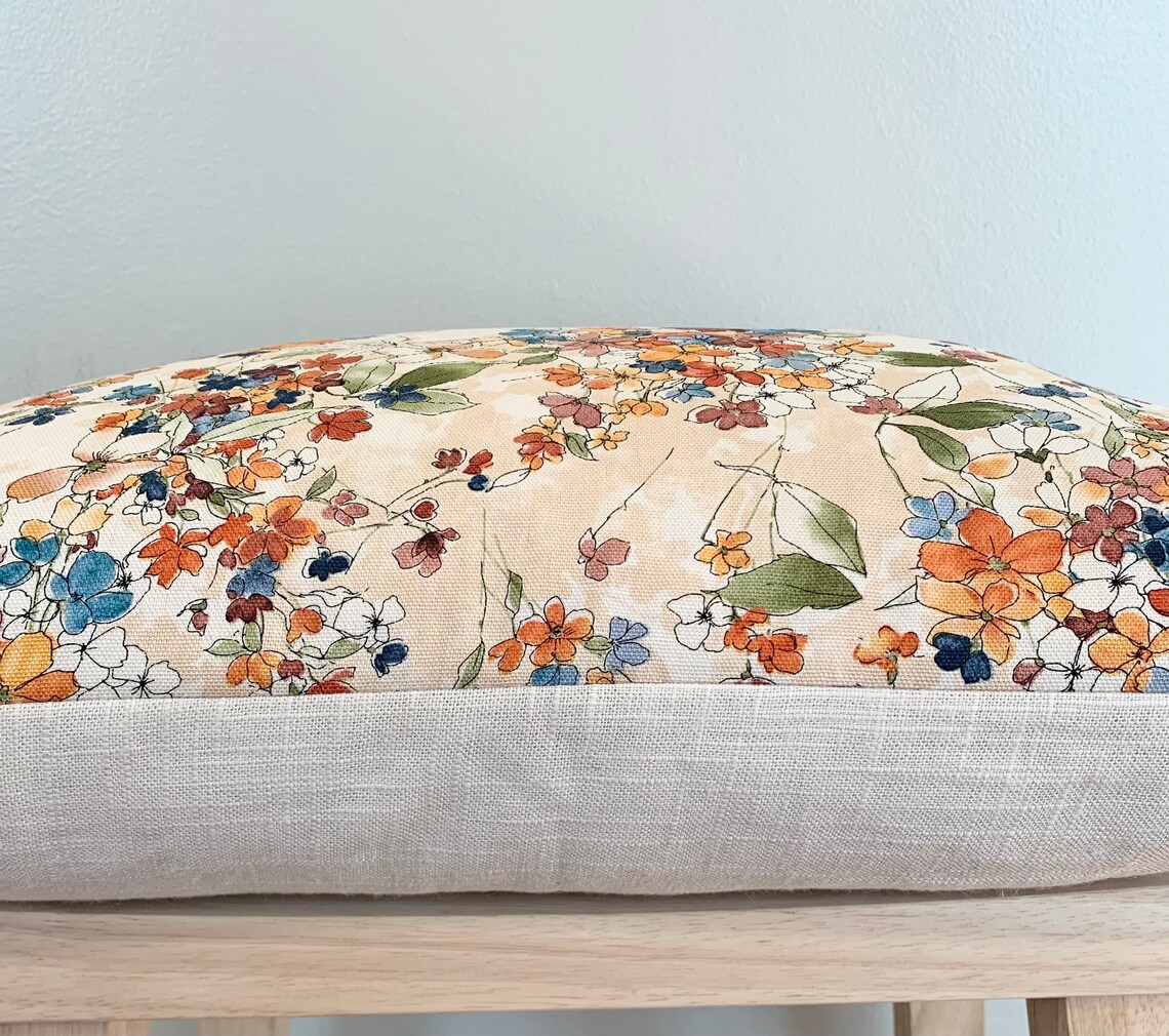 Fall Floral Lumbar Pillow Cover Rust Blue Cream Pillow Etsy