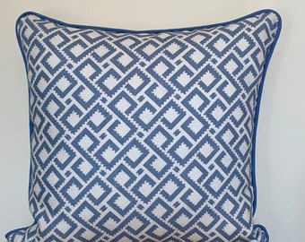 Blue and Cream Colefax and Fowler Mazely Pillow Cover, Designer Pillow Cover, Grandmillennial Decor, Spring Pillow Cover, Blue Pillow Cover