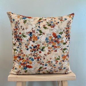 Fall Floral Pillow Cover, Rust, Blue, Cream Pillow Cover, Throw Pillows, Fall Throw Pillows, Rust Throw Pillow Covers, Autumn Pillow, Sofa