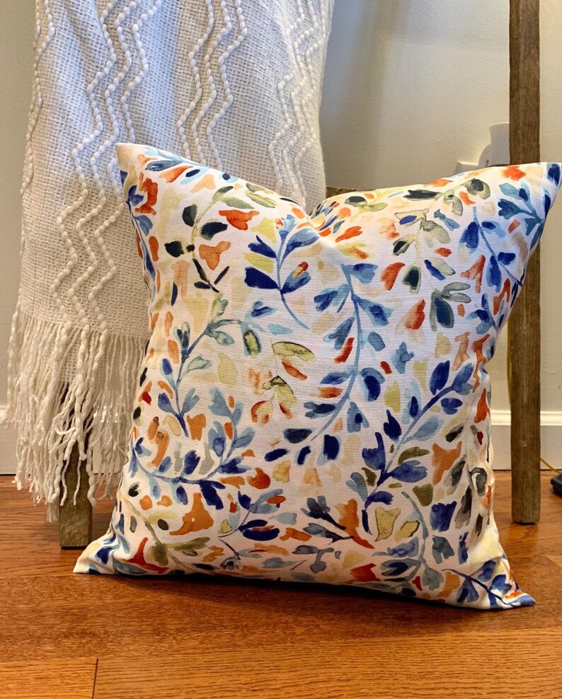 Floral Farmhouse Pillows Blue Yellow Throw Pillows Fall Etsy