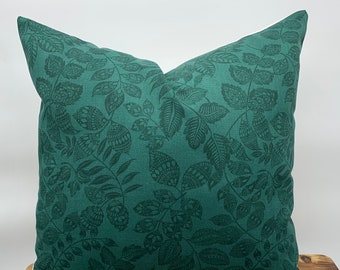 Dark Green Pillow Cover, Emerald Green Floral Pillow Cover, Botanical Pillow Cover, Sofa Throw Pillow, Designer Throw Pillow Cover
