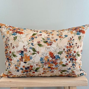 Earth Tones Floral Lumbar Pillow Cover, Rust, Blue, Cream Pillow Cover, Throw Pillows, Fall Throw Pillows, Rust Throw Pillow Covers