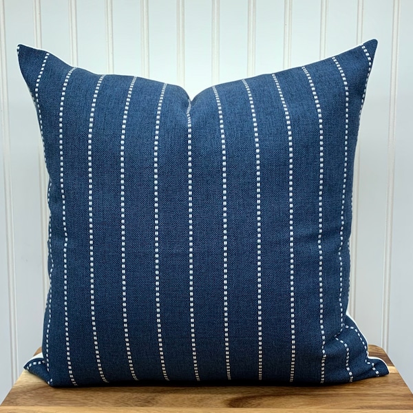 Navy Blue and White Stripe Pillow Cover, Indoor/Outdoor Pillow Cover, Modern Farmhouse Pillow Cover, Indigo Blue Pillow Cover, Sofa Pillow