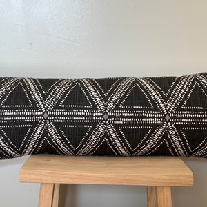 Extra Long Lumbar Pillow Cover, 14x36 Lumbar Pillow Cover, Black Cream Pillow Cover, Denim Blue Cream, Bolster Pillow, Bedroom Pillow image 1