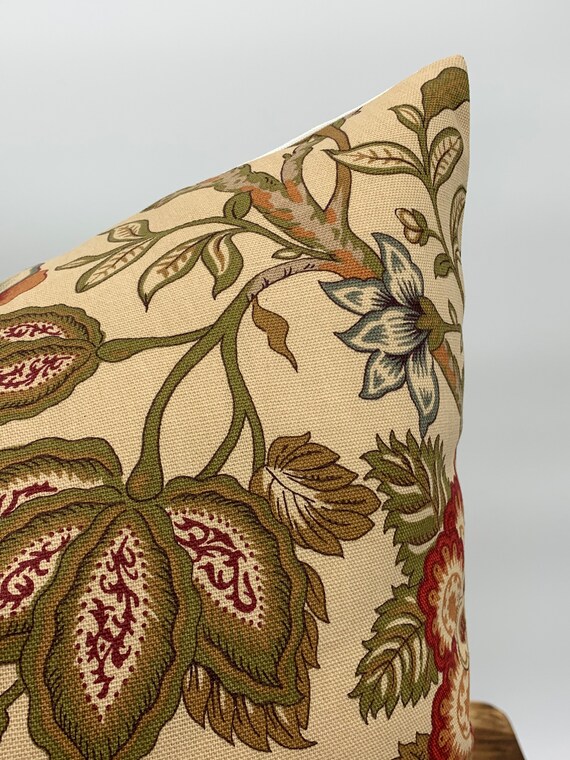 Beige Rust Green Floral Pillow Cover 18x18 Sofa Throw Pillow Earth Tones Designer Throw Pillow Covers Modern Farmhouse Pillow Cover Etsy