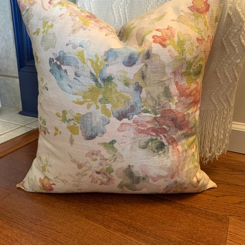 Linen Blush Floral Pillow Cover Pink Blue Green Floral Blush Etsy