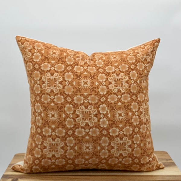 Floral Terra Cotta Pillow Cover, Rust Floral Pillow Cover, Hmong Pillow Cover, Sofa Pillow, Block Print Pillow Cover, Chiang Mai Pillow