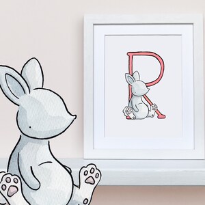 R is for Rabbit Alphabet Nursery Art 8"x10" mounted wall decor print