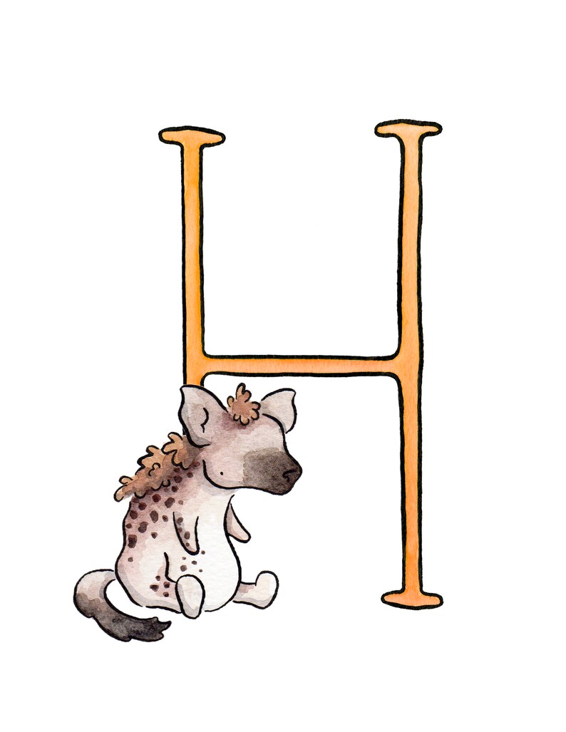 Animal Nursery Art Print Animal Alphabet H is for Hyena - Etsy