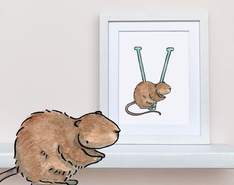 V is for Vole. Animal alphabet nursery wall art 8"x10" mounted wall decor, baby name print.
