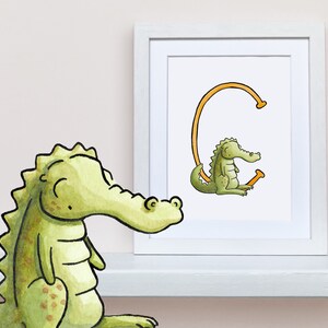Alfabeto animal, C é para... Arte de berçário com alfabeto, ilustração infantil personalizada, decoração de parede para berçário com animais, impressão SEM MOLDURA para quarto infantil.
