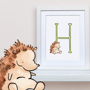 Animal Alphabet, H is for Hedgehog. mounted print, 8x10 Children's Room Decor, Baby gift and naming ceremony. image 1