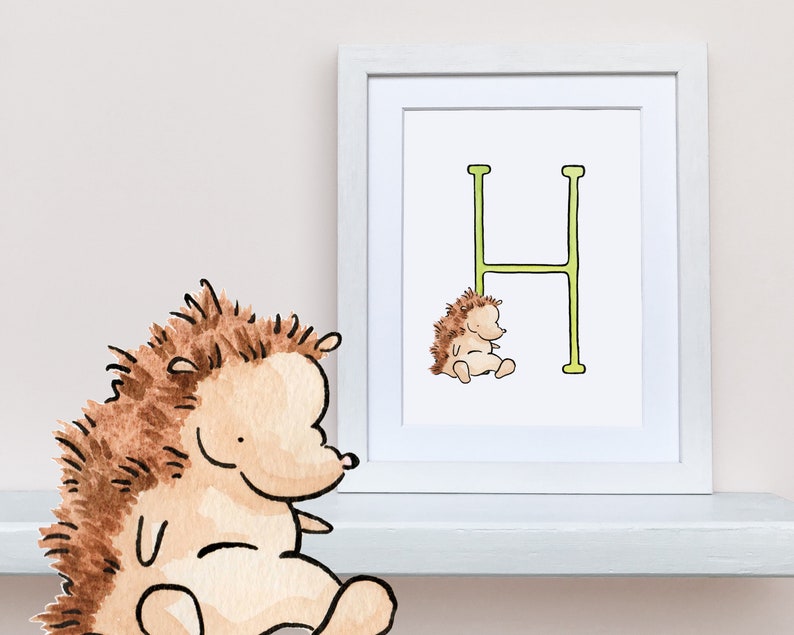 Animal Alphabet, H is for Hedgehog. mounted print, 8x10 Children's Room Decor, Baby gift and naming ceremony. image 1