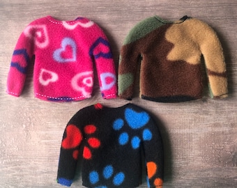 Elf Jumper, Dolls clothes, Elf clothes, Elf Sweater, Valentines elf, Hearts, love, Paw Print, Camouflage, Army,