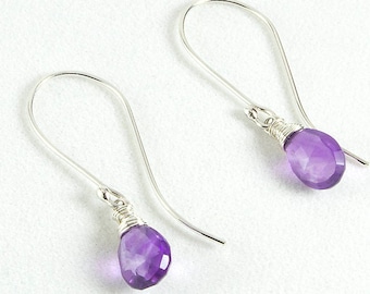 Amethyst Earrings, Purple Amethyst Drop Earrings, Modern Earrings, Amethyst Sterling Earrings, Purple Earrings, February Birthstone