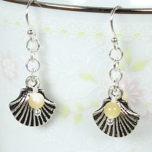 Seashell Earrings, Shell Dangle Earrings, Shell Drop Earrings, Natural Mother of Pearl, Metal Shell Charm