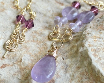 Amethyst Necklace, Amethyst Drop Pendant Necklace, Modern Necklace, Gold and Purple Necklace, February Birthstone