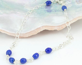 Lapis Bracelet, Lapis Lazuli Bracelet, Lapis and Sterling Silver, Blue Beaded Bracelet, Modern Bracelet