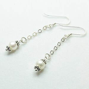 Pear Earrings, Pearl Drop Earrings, Pearl and Chain Earrings, Pearls and Sterling, Modern Pearl Earrings, June Birthstone