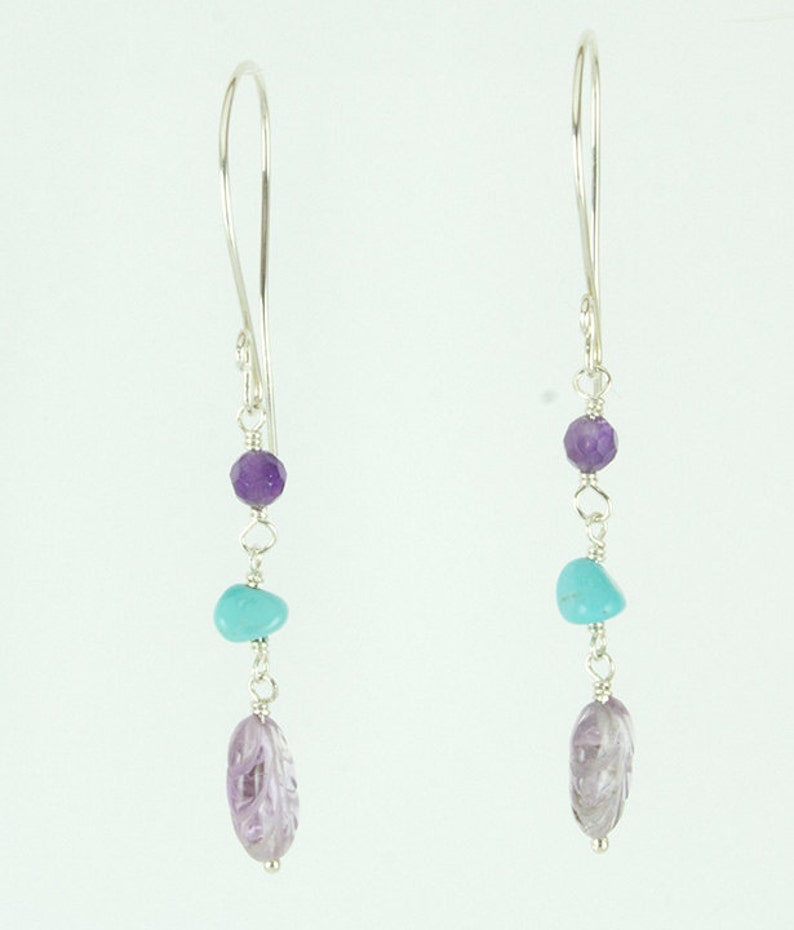 Turquoise and Amethyst Earrings Sterling Silver Dangle - Etsy