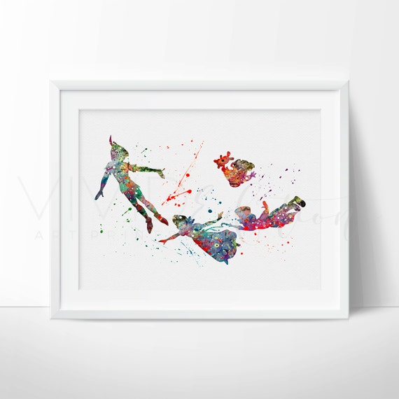 Peter Pan Watercolor Nursery Art Print Wall Decor Disney Etsy