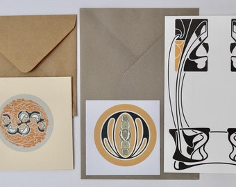 Art Nouveau Themed Stationery Set Including Greeting Card & Gift Card with Envelopes, Sticker and Gift Tag or Bookmark - FREE GIFT