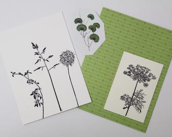 Handprinted Botanical Themed Postcard, Gift Tag & Envelope With Sticker - FREE GIFT