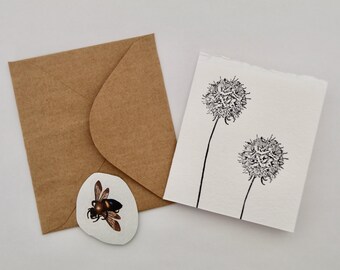 Handprinted Botanical Themed Gift Card & Envelope With Sticker - FREE GIFT