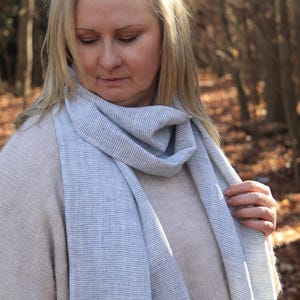 Lovely 100% Linen Scarf - Blue and White Pin Stripe - FREE GIFT