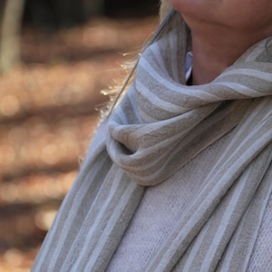Lovely 100% Linen Scarf - Natural and Cream Stripe - FREE GIFT
