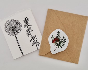 Handprinted Botanical Themed Gift Card & Envelope With Sticker - FREE GIFT