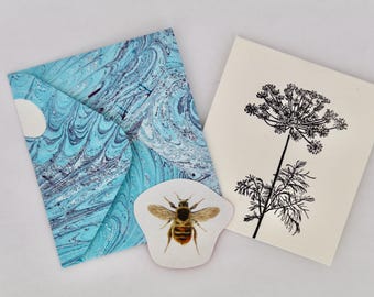 Handprinted Botanical Themed Gift Card & Envelope With Sticker - FREE GIFT
