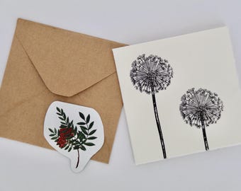 Handprinted Botanical Themed Gift Card & Envelope With Sticker - FREE GIFT