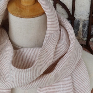Lovely 100% Linen Scarf - Beige and White Pin Stripe - FREE GIFT