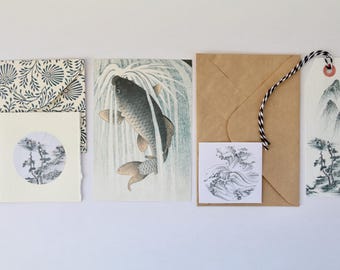 Japanese Themed Stationery Set Including Postcard & Gift Card with Envelopes, Sticker and Gift Tag or Bookmark - FREE GIFT