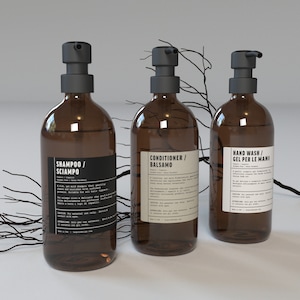 Amber or Clear Glass Soap Refillable Bottle | Hand Soap, Body Wash, Shampoo, Conditioner, 500ml 16oz