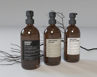 Amber or Clear Glass Soap Refillable Bottle | Hand Soap, Body Wash, Shampoo, Conditioner, 500ml 16oz