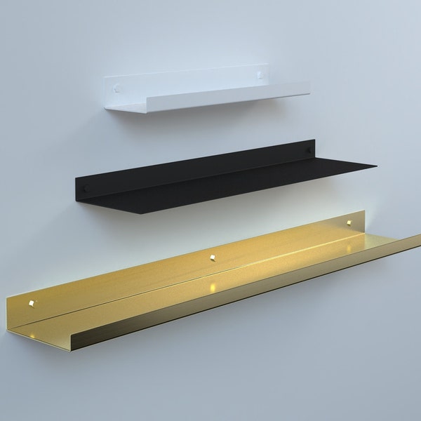 Metal Wall Shelf, Black, White, or Brass Finish