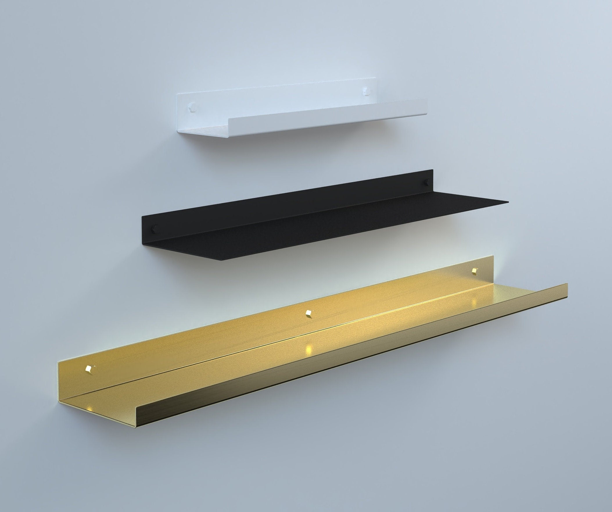 Brandlehow Floating Shelves Set, Art Deco Style in Brass