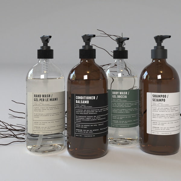 Soap Bottle Labels -Shampoo Conditioner Labels / Hand Soap Wash Label / Minimalist / Body Wash Labels / Bathroom Label Waterproof