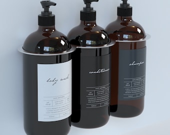 Stainless Steel Soap Dispenser Holder with 1 Liter Amber Bottles