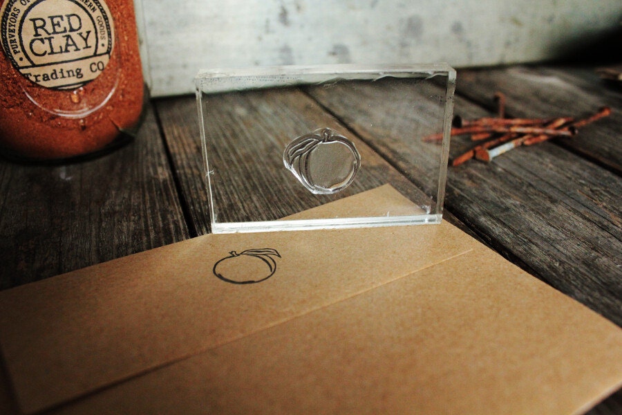 Peach Stamp 1x1 Southern Rubber Stamp Etsy
