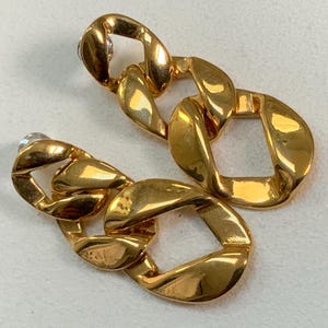 Vintage 80s Gold Chain Link Dangle Earrings Chunky Statement Pierced